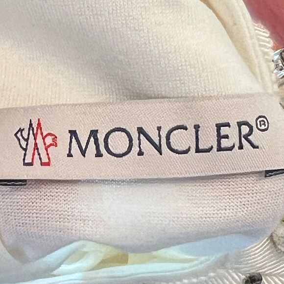 Moncler Cream Short Sleeve Top with Embellished Neckline - Picture 2 of 6